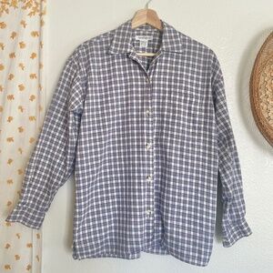 Vintage Ann Taylor Plaid Cotton Button Up Shirt Petite Made in Hong Kong